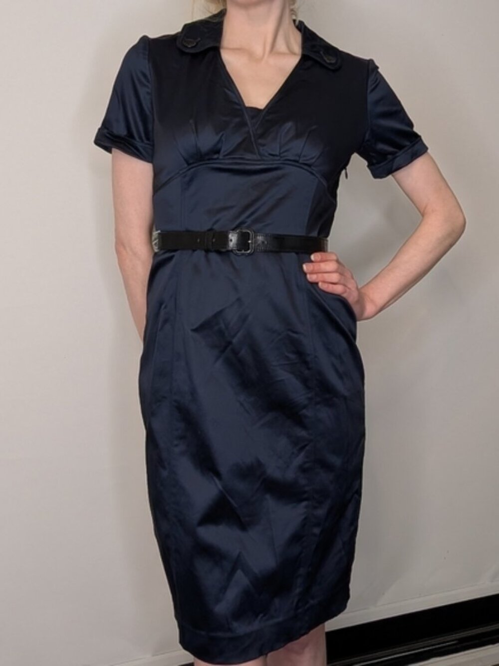 Burberry London Navy Belted Sheath Dress US 2
